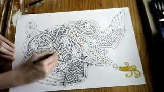 NorseCeltic Knotwork  Timelapse Drawing  gilding [upl. by Gninnahc473]