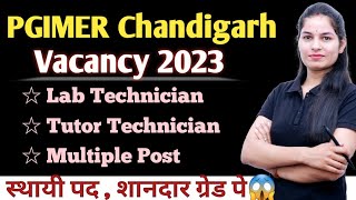 PGI Chandigarh Vacancy 2023  PGIMER Vacancy  Lab Technician  Tutor Technician  Multiple post [upl. by Hamforrd]