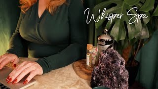 Whisper Spa Check In 💜 ASMR 💜 Soft Speaking Typing Tea [upl. by Sherwood]