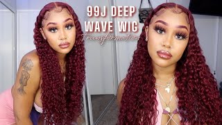 MUST HAVE Deep Wave 99J Burgundy Wig 🔥  Lace Frontal Install  Initial Review ft Wiggins Hair [upl. by Colin455]