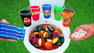 Basketball VS Popular Sodas Sprite Coca Cola Fanta Schweppes Mnt Dew and Mentos in the toilet [upl. by Adao]