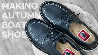 I made my own boat shoes that go well with autumn  handmade boatshoes shoemaking [upl. by Acilef564]