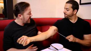 Ricky Gervais Sees Pierced Arm Real or Magic  David Blaine [upl. by Norej]