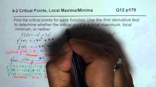 Q12 p179 Find Critical Points Local Maximum Minimum Neither First Derivative Test MCV4U [upl. by Yelhak]