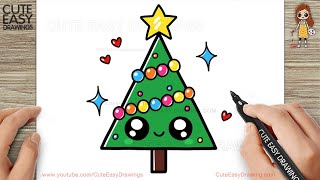 How to Draw a Cute Christmas Tree Easy Drawing and Coloring for Kids and Toddlers [upl. by Eyssej661]