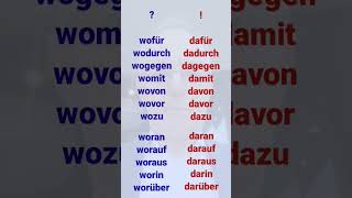 deutsch learngerman germangrammar wofür dafür wodurch dadurch wogegen dagegen womit damit [upl. by Koblas358]