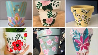 51 Floral design plant pot painting  easy plant pot painting ideas [upl. by Jeffries945]