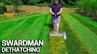 Swardman Electra Lawn Dethatching amp How to Swap Implements on this Reel Mower [upl. by Ayikaz]