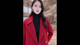 New midlength wool coat Red doublefaced wool coat for women long over the knee 2024 new highe [upl. by Rubio]