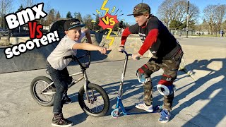 BMX VS Scooter Tricks at the Skatepark [upl. by Telrahc205]