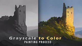 Grayscale To Color Digital Painting Environment Painting [upl. by Asilana157]