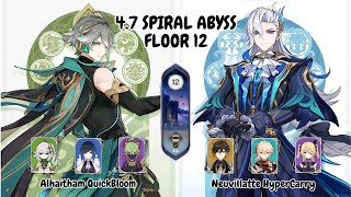 NEW Spiral Abyss C0 Alhaitham Quickbloom and C0 Neuvillatte Hypercarry  Floor 12  Genshin Impact [upl. by Yirinec]