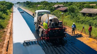 Technology with the bitumen sprayer truck process of applying a layer of bitumen to the road surface [upl. by Ahsiled]