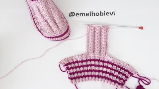 İki Şiş Dikişsiz Buğday Başağı Desenli Patik  Easy Knitting Slippers [upl. by Kerri]