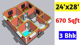 24 x 28 house plans  24 x 28 house design  24 x 28 house floor plans [upl. by Antsirhc65]