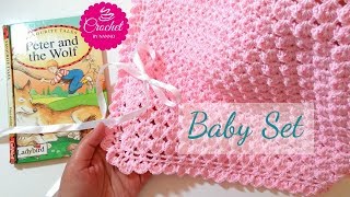 HOW TO CROCHET A BABY BLANKET 1 FAST amp EASY BABY SET ☕ Written Pattern amp The Yarn Available Below [upl. by Eipper169]