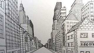 How to Draw a City Street in One Point Perspective Narrated [upl. by Acinorev]