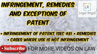 Patent lecture 3 Infringement Remedies and Exceptions explained with sections and case laws IPR [upl. by Ela]