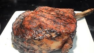 Grilling Texas Size Cowboy Steak r Bone In Rib Eye 24 hr Dry Age [upl. by Bartholemy101]