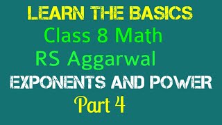 RS Aggarwal Class 8 Exponents Exercise 2A Part 4 Viii class Exponents and Powers [upl. by Lennie]