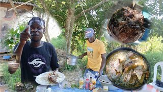 RECIPE FOR COOKING THE CARIBBEAN STONE FISH OUTDOOR COOKING🐡🔥🥥🇯🇲 [upl. by Nnayelhsa519]