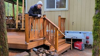 Building Custom Baluster Railing amp Stairs at My Off Grid Cabin [upl. by Ayouqat]