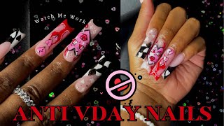 Anti Valentines Day Polygel Nails 🖤 Watch Me Work MOON CUT SHAPE 🌙 [upl. by Sirod]