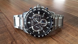 Citizen EcoDrive Atomic Time Perpetual Calendar Chronograph Review AT401050E  Perth WAtch 13 [upl. by Dorsman]