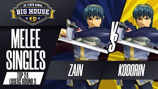 Zain vs KoDoRiN  Melee Singles Top 24 Losers Round 3  The Big House 10  Marth vs Marth [upl. by Diann]