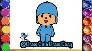 Drawing and coloring pocoyo l easy pocoyo drawing for kids l drawing for kids 🥰 l easy drawing [upl. by Ahsilyt]