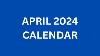 April 2024 Calendar with Holidays in USA India UK Australia Canada [upl. by Ecydnarb]