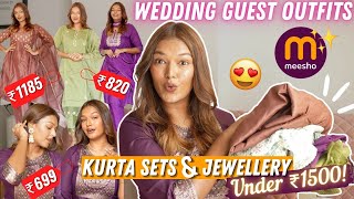 I shopped WEDDING GUEST OUTFITS from MEESHO UNDER ₹1500 Kurta Set and Jewellery MeeshoHaul [upl. by Eyr]