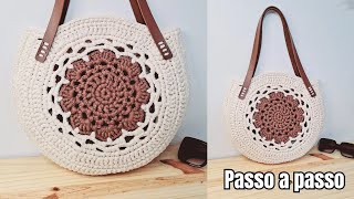 BOLSA DE CROCHÊ REDONDA EM RAFFIA  BOLSA MANDALA [upl. by Lampert]