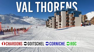 Skiing various pistes Chardons Goitschel Corniche and Roc in Val Thorens Les 3 Vallées [upl. by Ahtelrac312]