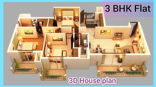 3bhkhouseplan 3 BHK flat design plan  3 BHK apartment floor plan  3 BHK House plan [upl. by Corella]