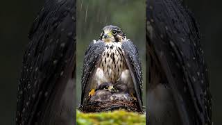 Falcon Bird Mother Shields Her Chicks from the Pouring Rain mother birds falcon rain [upl. by Davidson]