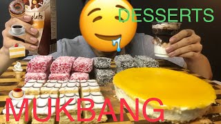 MUKBANG DESSERTcheese cake lamington chocplate milk chocolate sundae vanilla slice [upl. by Llerahs533]