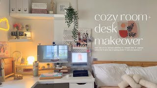 cozy room and desk makeover 🪴 lshaped desk setup gaming station decor haul [upl. by Arriek]