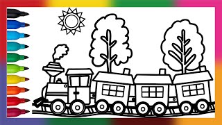 Easy Coloring Pages for Kids  Train Drawing and Colouring  Child Art  Chunnu Munnu Kids World [upl. by Adaiha]