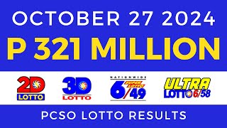 Lotto Result Today 9pm October 27 2024 PCSO [upl. by Mullane511]