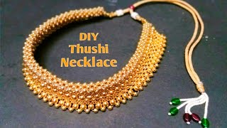 DIY Beautiful Golden Thushi Necklace How To Indian Rajput NecklaceWedding Necklace At Home [upl. by Mcgee]