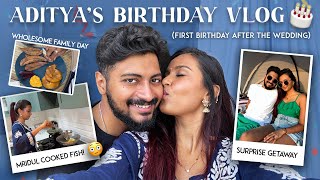 FIRST BIRTHDAY AFTER THE WEDDING🥹💙  Aditya’s Birthday VlogSurprises [upl. by Dorrej]