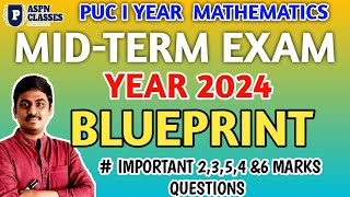 1st PU maths Midterm exam Blueprint 2024 and Important Questions for Mid term exam class 11th [upl. by Suiradel]