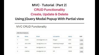 crud operation mvc using partial view jquery modal popup [upl. by Rodrick]