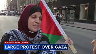 ProPalestinian protesters close Wacker Drive downtown Chicago at rush hour [upl. by Heuser751]