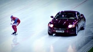 Speed Skater Vs Jaguar XK on Ice  Top Gear Winter Olympics [upl. by Trepur]