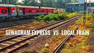 12140 l Sewagram express parallel overtakes local train [upl. by Einnoc]