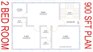 HOUSE PLAN DESIGN  EP 137  900 SQUARE FEET 2 BEDROOMS HOUSE PLAN  LAYOUT PLAN [upl. by Roland594]