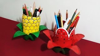 Pen Holder  How To Make Attractive Pen Holders With Plastic Bottles Specially For Kids [upl. by Lody]