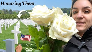 Honoring the American Fallen Soldiers with roses in France The largest American Cemetery in Europe [upl. by Ameerak]